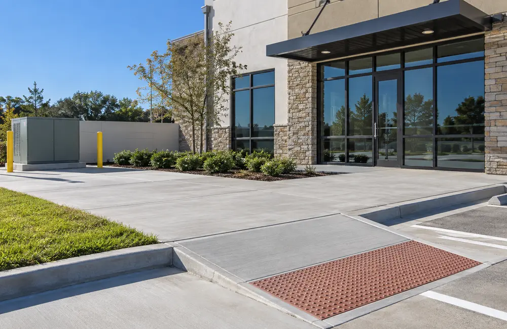 Large concrete driveway and paved area at a property