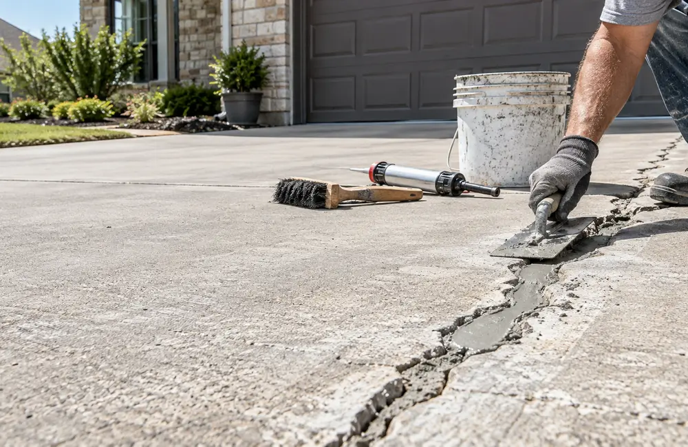 Crack in a worn concrete surface