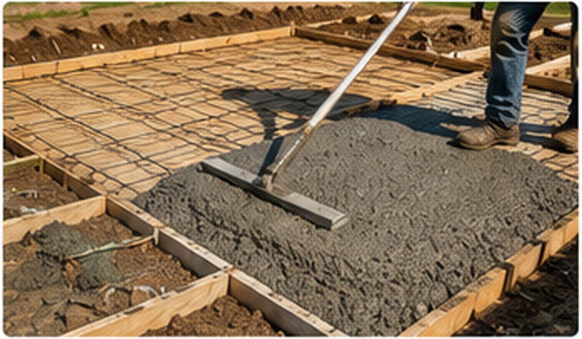 Residential property with a finished concrete driveway and foundation