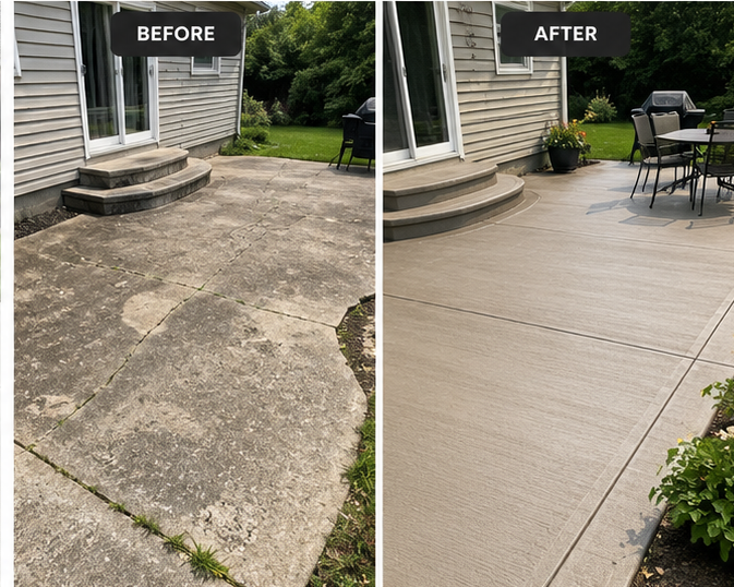 Inviting concrete patio behind a North Texas home