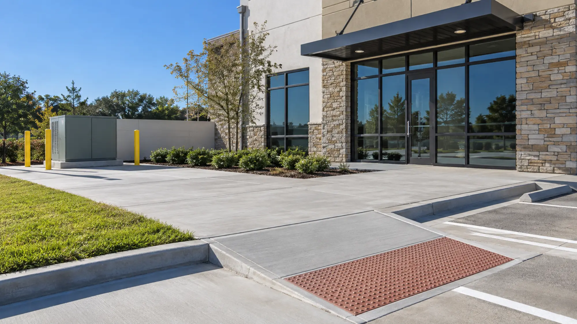 Large concrete driveway and paved area at a property