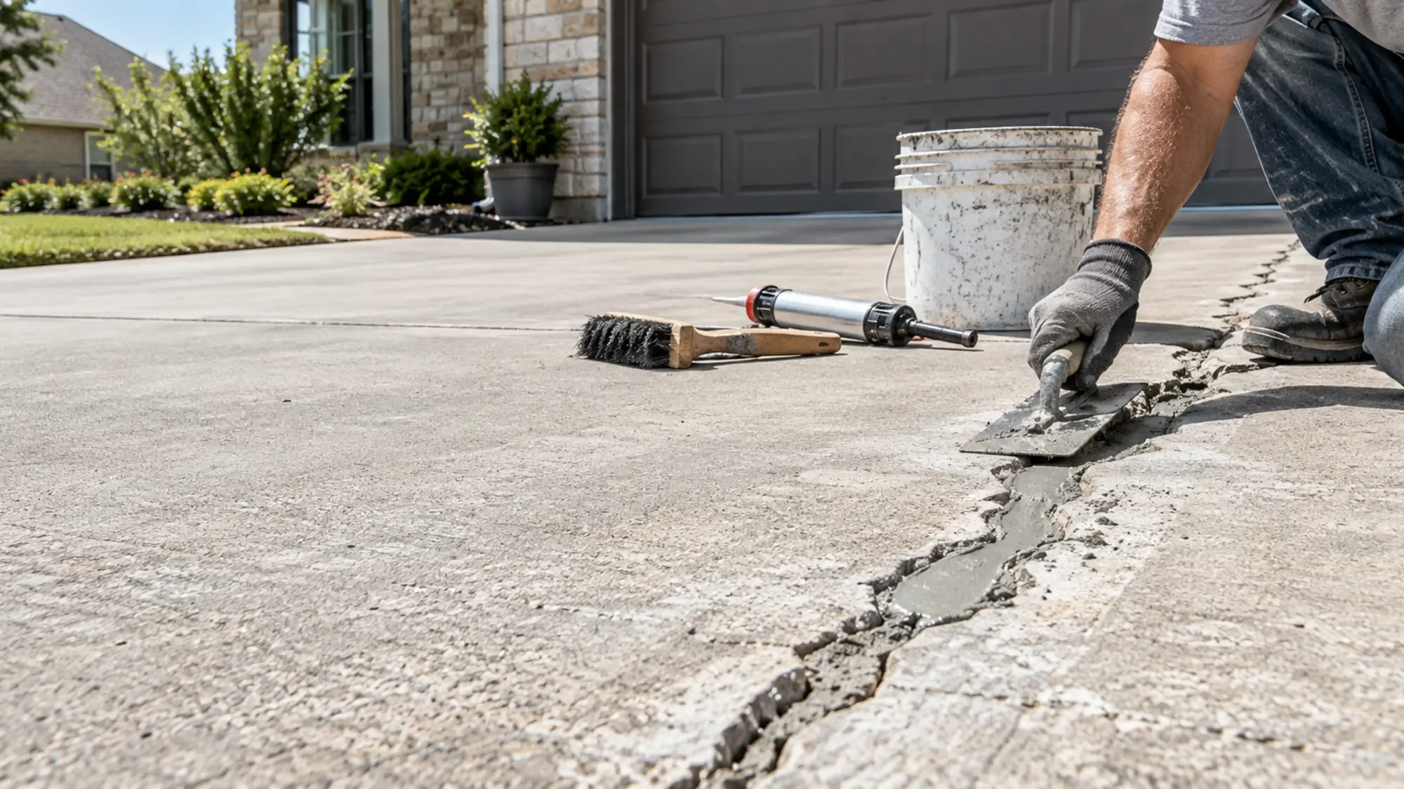 Crack in a worn concrete surface