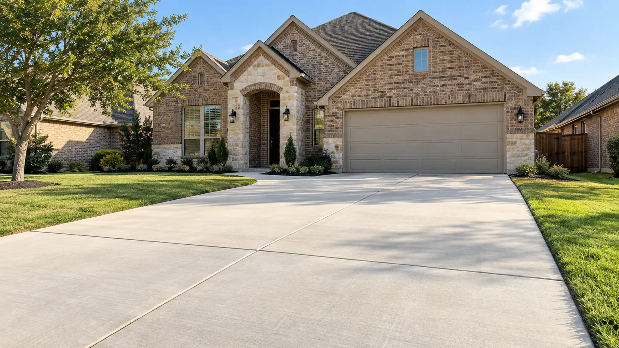 Finished concrete driveway at a home in Allen, Texas