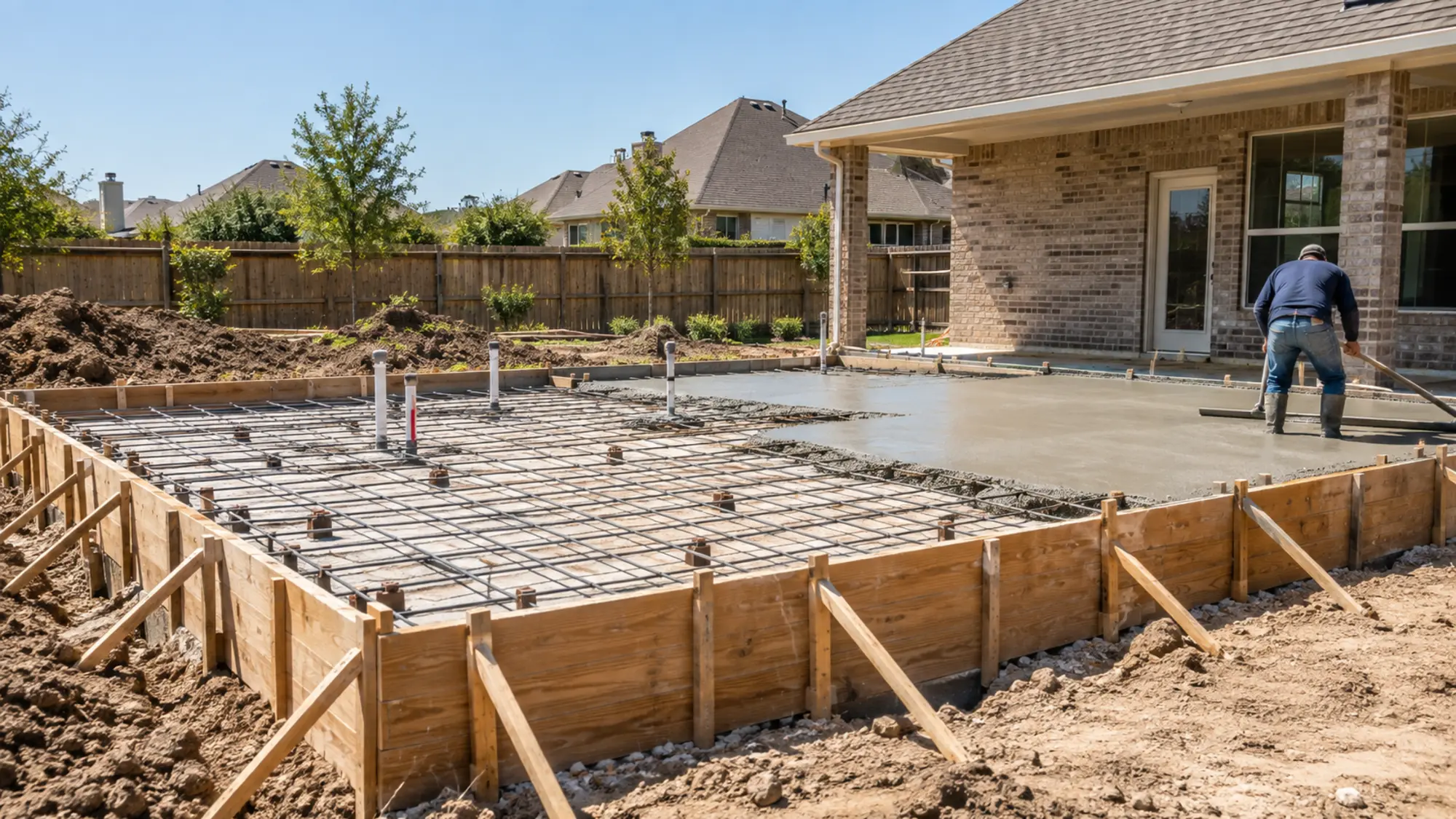 Residential property with a finished concrete driveway and foundation